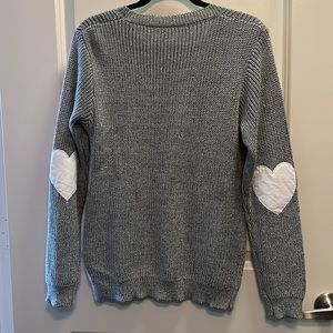 Gray sweater with elbow heart patches, oversized fit